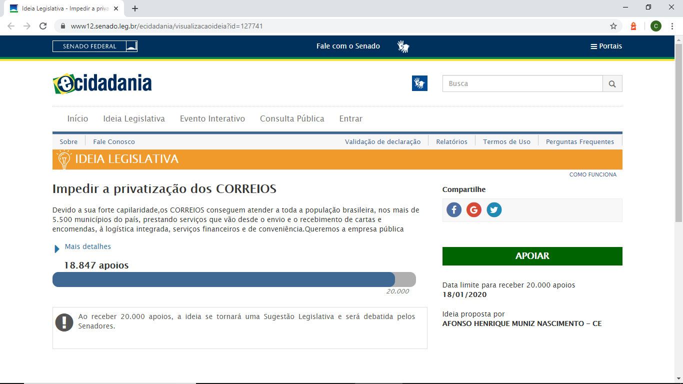 No momento, você está visualizando Estamos quase em 19 mil apoios! Rumo aos 20 mil!