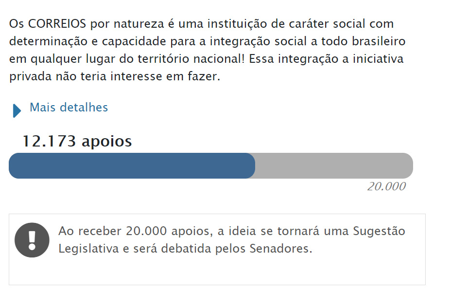 No momento, você está visualizando Ideia Legislativa – Correios empresa pública em definitivo – últimos dias